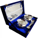 Brass Tie Bowl Set With Silver plating Packed In Velvet Box - 3.5*3.5*2.5 Inch - Image 2