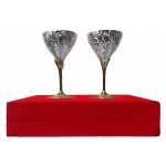 Brass Goblet Set Of 2 PCs In Red Velvet Box - Image 2