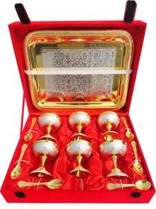 6 Ice Cream Bow Set Of 13 PCs Gold And Silver Finish