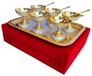 6 Ice Cream Bow Set Of 13 PCs Gold And Silver Finish - Image 2