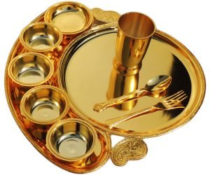 Brass THALI Dinner Set Jumbo|16 INCHES THAL | 8 Pieces (Maharaja) - Image 3