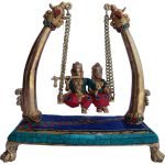 Brass Radha Krishna Under Tree Staute Idol Murti Studded with Turquoise Coral stone work- 10*4*11 Inch - Image 3