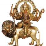 Brass Durga Murti Statue idol with Multicolour Lacquer finish - 11*4*13 inch