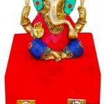 Brass Ganeshji With Turquoise Coral Stone Work Packed In Red Velvet Box - 5*3*6 inch