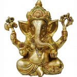 Brass Ganesh Statue In Multicolour Lacquer Finish - 9.5*4.5*9 Inch