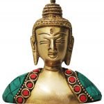 Brass Buddha Head studded with Turquoise Coral stone work - 3*1*3.5 Inch