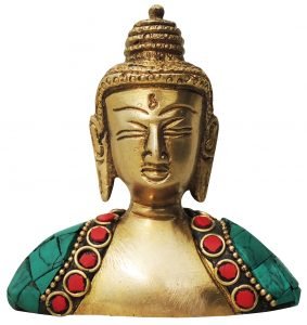 Brass Buddha Head studded with Turquoise Coral stone work - 3*1*3.5 Inch