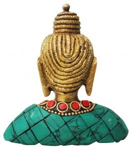 Brass Buddha Head studded with Turquoise Coral stone work - 3*1*3.5 Inch - Image 2