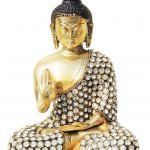 Brass Buddha studded with Turquoise Coral stone work - 6*2.8*7.8 Inch
