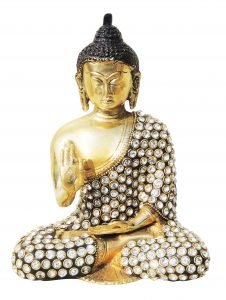 Brass Buddha studded with Turquoise Coral stone work - 6*2.8*7.8 Inch