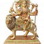 Brass Durga Ji Statue/Murti/Idol With Color Lacquer Finish - 12.5 Inch