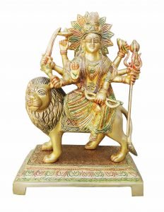 Brass Durga Ji Statue/Murti/Idol With Color Lacquer Finish - 12.5 Inch - Image 2