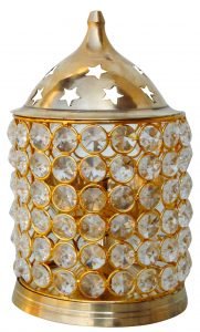 Brass Deepak With Crystal Chimney - 9 inch