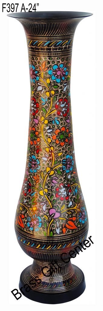 Brass Coloured Flower Vase with handwork - 7*7*24 Inch - Image 2