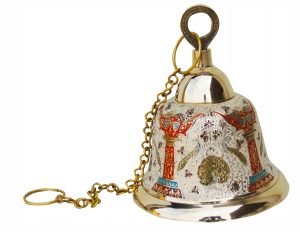Brass Temple Bell With Handicraft Colour