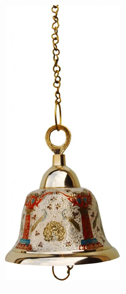 Brass Temple Bell With Handicraft Colour - Image 2