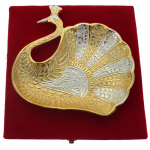Brass Peacock Shape Bowl With Brass & Silver Finish - 7 Inch