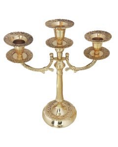 Brass Three Bati Candle Stand - 12 Inch