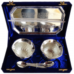 Brass Tie Bowl Set With Silver plating Packed In Velvet Box - 3.5*3.5*2.5 Inch