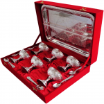 Brass 6 Pcs. Bowl Ice Cream Set With Silver Finish - 3.5 Inch - Image 3