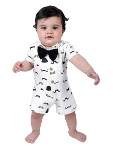 100% Organic Cotton Short Sleeves Half Romper with Bow For Boys