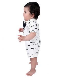 100% Organic Cotton Short Sleeves Half Romper with Bow For Boys - Image 3