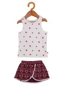 100% Organic Cotton All Over Print Sleeve Less Tank Top and Red Skirt for Baby Girl