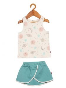100% Organic Cotton Planet Print Sleeve Less Tank Top and Solid Skirt for Baby Girl - Image 4