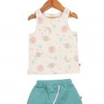 100% Organic Cotton Planet Print Sleeve Less Tank Top and Solid Skirt for Baby Girl