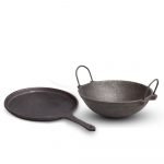 Natural Pre-Seasoned Cast Iron Tawa (9.8 Inch/25 cm) & Cast Iron Kadai/ Kadhai (9.76 Inch/24.8cm) Cookware Combo Set of 2