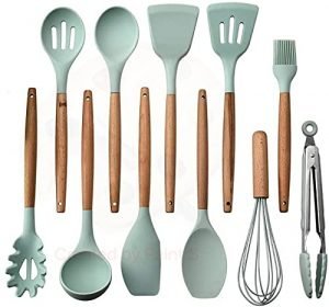 Silicone Kitchen Spatula and Utensils Spoon Set, Non-Toxic Hygienic Safety Heat Resistant_Black | BPA-Free | FDA Approved | CE Certified (18pcs_Green_Wooden) - Image 2