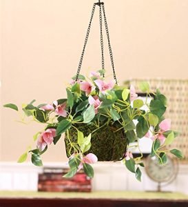 Decorative Polyester Artificial Bougainvillea Plant with Hanging Basket