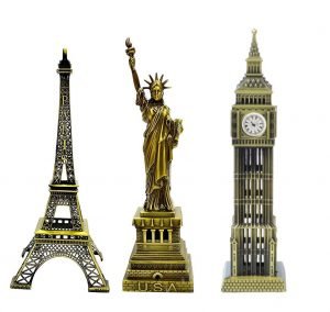Metal Paris Eiffel Tower, Statue of Liberty, Big Ben Tower Gifting Special Combo for Home Decor