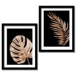 Golden Leaf Wall Decor Paintings for Home Office Living Room - Modern Art Nature Wall Paintings with Frame - Framed Wall Art Paintings ( 11 inch x 14 inch, Framed ) Set of 2