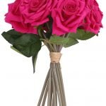 Beautiful Decorative Artificial Rose Flower Bouquet for Home décor (26 cm Tall, 10 Flower Stems, Dark/Pink)