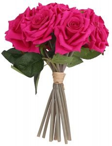 Beautiful Decorative Artificial Rose Flower Bouquet for Home décor (26 cm Tall, 10 Flower Stems, Dark/Pink)