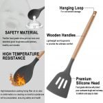 Silicone Heat Resistant Wooden Handle Spoons Kitchen Utensils Set with Holder Spatulas Turner Tongs Whisk Appliances for Cooking -18 PCS - Image 5