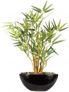 Artificial Bamboo Bonsai Plant in a Ceramic Pot for Home and Office Decor (199 Leafs, 38 cm Tall, Mixed Material, Green) - Image 4