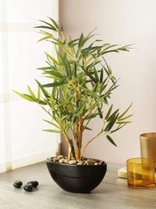 Artificial Bamboo Bonsai Plant in a Ceramic Pot for Home and Office Decor (199 Leafs, 38 cm Tall, Mixed Material, Green)