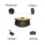 Set of 3 Clay Pots for Cooking on Gas with Mangowood Lid (Black Color, Unglazed, 1.5/ 2.5/ 3.5 L) (Wooden Spatula, Stand, Natural Scrub) - Image 3