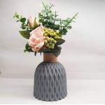 Artificial Fiber Vase Gray Pot with Artificial Pink Rose & Multicolor Plants 33cm