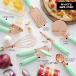 Kitchen Utensils Tools 7 Pcs 100% Pure Copper With Soft Silicone Touch Handles | Kitchen Gadget Set | Can Opener, Pizza Cutter, Ice-cream Scoop, Cheese Grater, Peeler, Garlic Press, Whisk (Mint Green) - Image 5