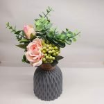 Artificial Fiber Vase Gray Pot with Artificial Pink Rose & Multicolor Plants 33cm - Image 3