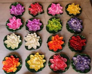 Artificial Floating Lotus Flowers for Home Decoration and Fish Tank 18 cm in Diameter (Multi-Pack of-9)