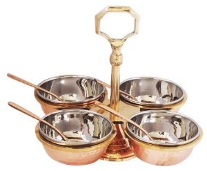 Copper steel brass pickel achar holder bowl with spoon - 7.5*7.5*7 inch
