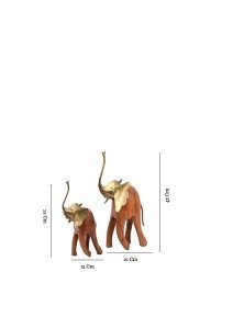2 Wooden Elephants with Golden Head | Wooden Figurines & Sculptures - Handcrafted | Suitable for Home Décor and Gifting | Set of 2 | Premium Showpiece (42cm & 31cm) - Image 2