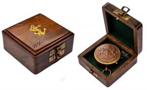 Antique Brass Pocket Compass with Wooden Box - Image 8