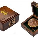 Antique Brass Pocket Compass with Wooden Box