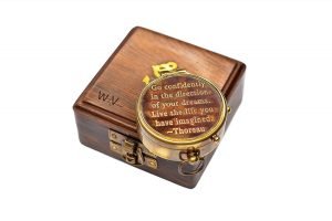 Vintage Thoreau Go Confidently Quote Antique Brass Compass 2" with Shesham Wooden Box (Multicolour) - Image 2