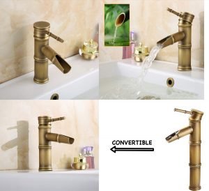 Antique Brass Basin Mixer Hot and Cold, 12 Inch Height, Bamboo, Polished Finish, Copper - Image 6